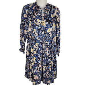 Ann Taylor Loft Mini Dress Desert Garden Tiered Pocket XS Petite Floral Blue